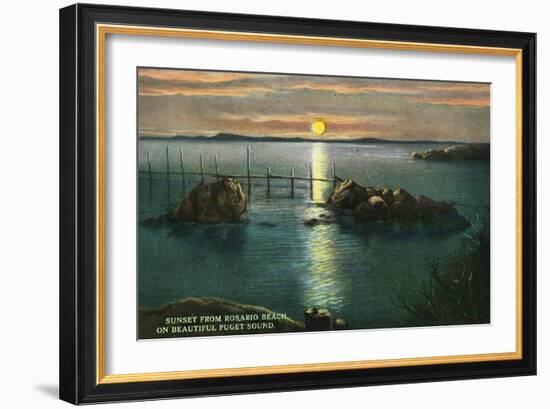 Whidbey Island, Washington - Sunset View on Puget Sound from Rosario Beach, c.1928-Lantern Press-Framed Art Print