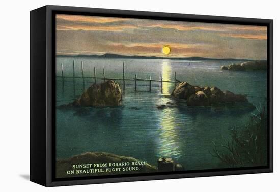 Whidbey Island, Washington - Sunset View on Puget Sound from Rosario Beach, c.1928-Lantern Press-Framed Stretched Canvas