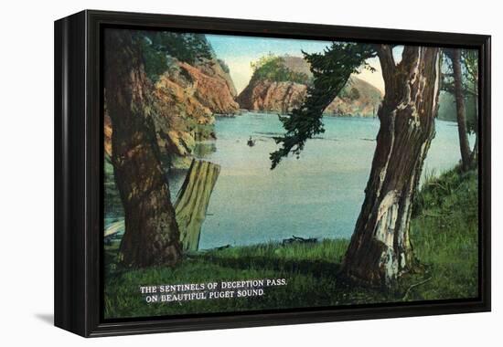 Whidbey Island, Washington - View of the Sentinels of the Pass from Puget Sound, c.1928-Lantern Press-Framed Stretched Canvas