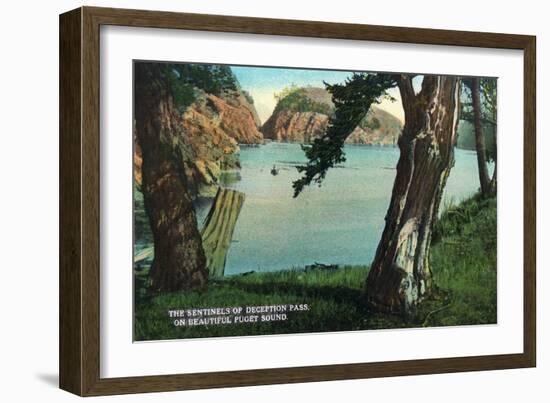 Whidbey Island, Washington - View of the Sentinels of the Pass from Puget Sound, c.1928-Lantern Press-Framed Art Print