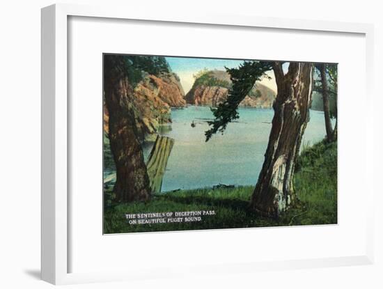 Whidbey Island, Washington - View of the Sentinels of the Pass from Puget Sound, c.1928-Lantern Press-Framed Art Print