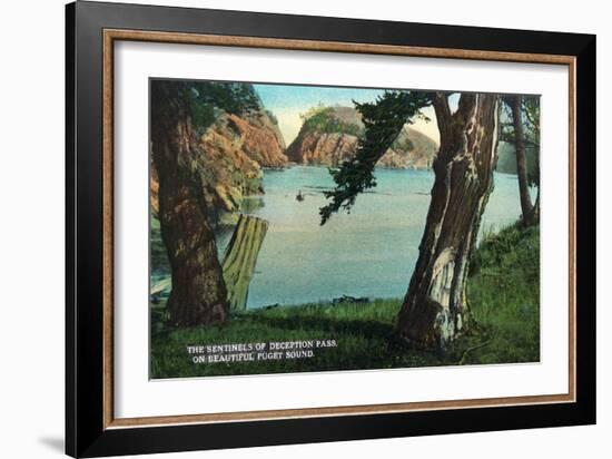 Whidbey Island, Washington - View of the Sentinels of the Pass from Puget Sound, c.1928-Lantern Press-Framed Art Print