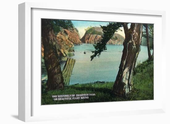 Whidbey Island, Washington - View of the Sentinels of the Pass from Puget Sound, c.1928-Lantern Press-Framed Art Print