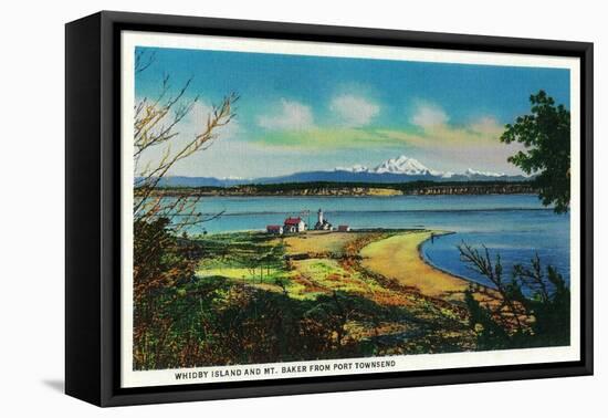 Whidby Island and Mt. Baker from Port Townsend - Port Townsend, WA-Lantern Press-Framed Stretched Canvas