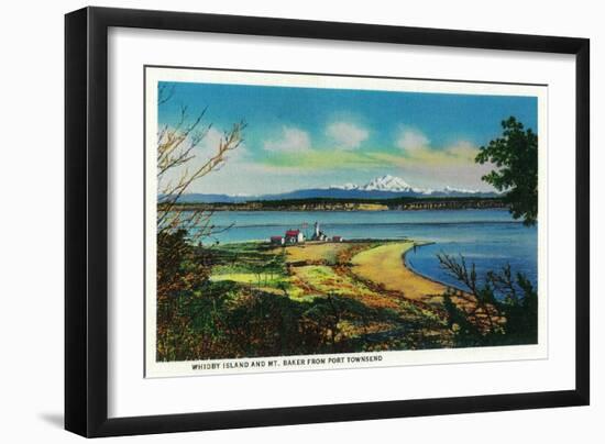 Whidby Island and Mt. Baker from Port Townsend - Port Townsend, WA-Lantern Press-Framed Art Print