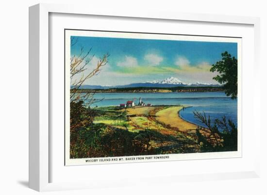 Whidby Island and Mt. Baker from Port Townsend - Port Townsend, WA-Lantern Press-Framed Art Print