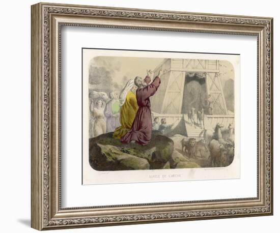 While the Animals Leave His Ark Noah Gives Thanks to God for Preserving Him from the Flood-null-Framed Art Print