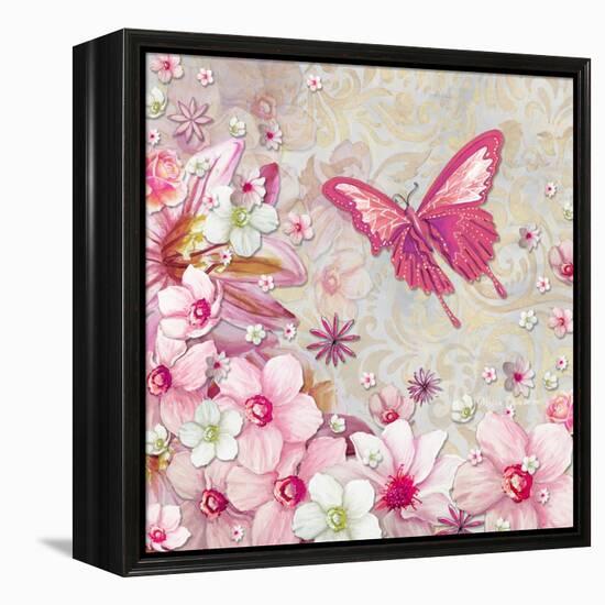 Whimsical Butterfly Pink Flowers-Megan Aroon Duncanson-Framed Stretched Canvas