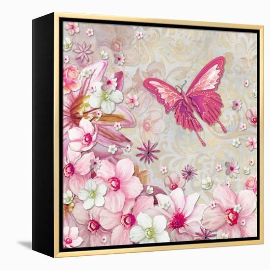 Whimsical Butterfly Pink Flowers-Megan Aroon Duncanson-Framed Stretched Canvas