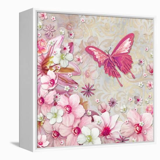 Whimsical Butterfly Pink Flowers-Megan Aroon Duncanson-Framed Stretched Canvas