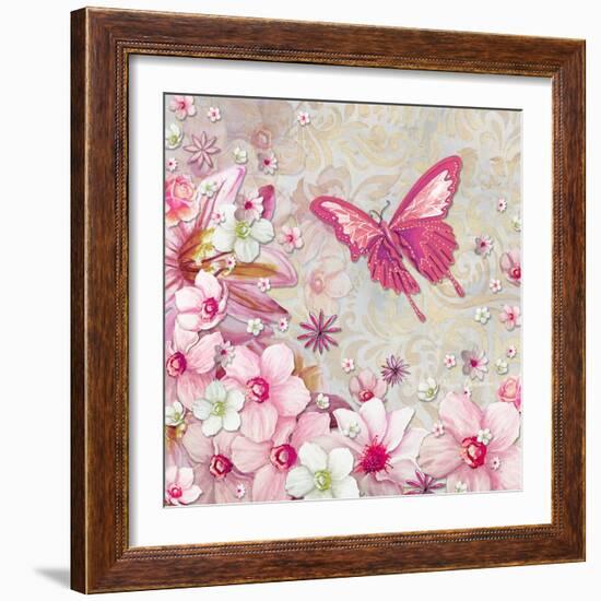 Whimsical Butterfly Pink Flowers-Megan Aroon Duncanson-Framed Art Print