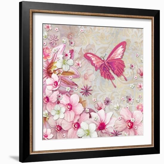 Whimsical Butterfly Pink Flowers-Megan Aroon Duncanson-Framed Art Print