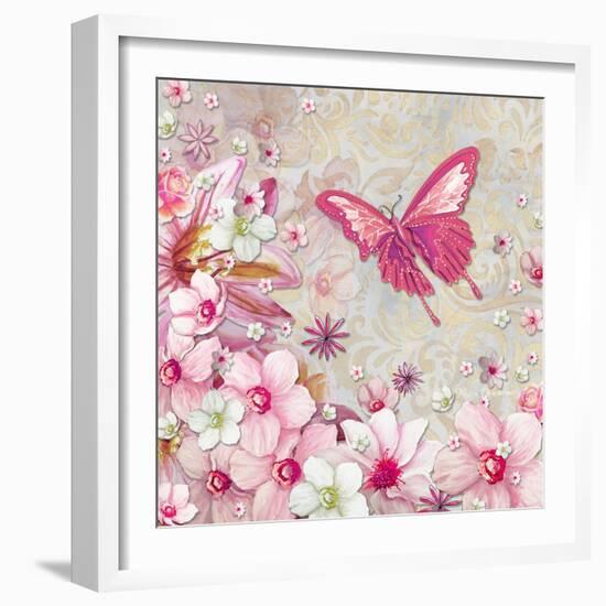 Whimsical Butterfly Pink Flowers-Megan Aroon Duncanson-Framed Art Print