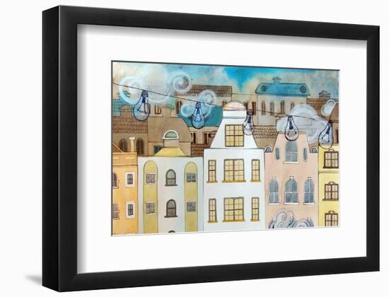 Whimsical City & Light Bulbs-null-Framed Premium Giclee Print