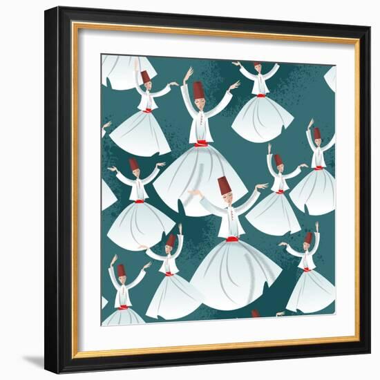 Whirling Dervishes. Seamless Background Pattern. Vector Illustration-NGvozdeva-Framed Art Print