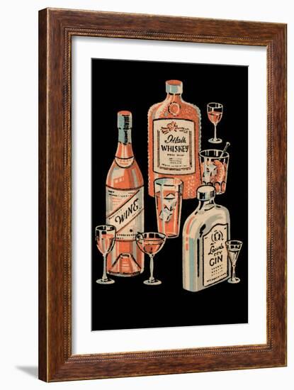 Whiskey, Wine & Gin-null-Framed Art Print