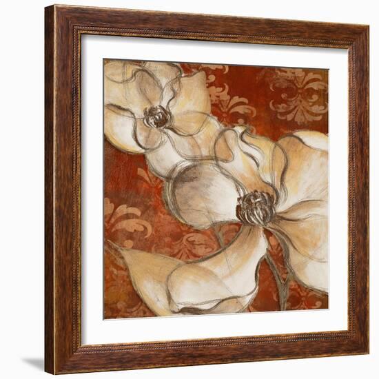 Whispering Magnolia on Red II-Lanie Loreth-Framed Art Print