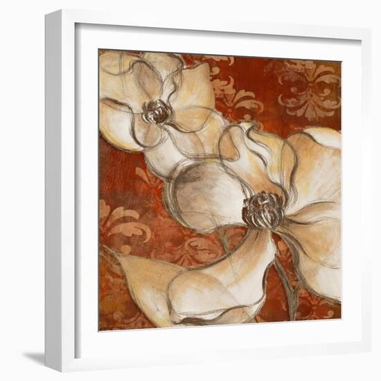 Whispering Magnolia on Red II-Lanie Loreth-Framed Art Print