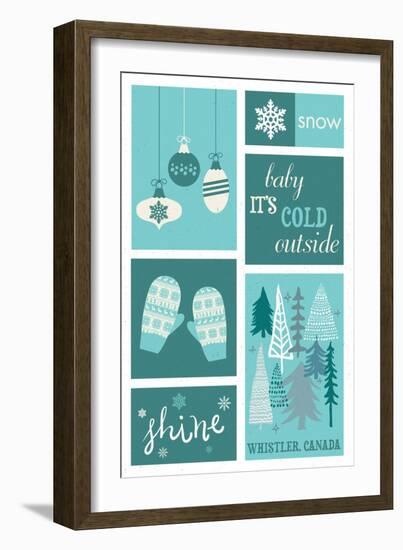 Whistler, Canada - Christmas - Blue Snow - Checkerboard-Lantern Press-Framed Art Print