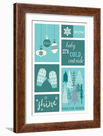 Whistler, Canada - Christmas - Blue Snow - Checkerboard-Lantern Press-Framed Art Print