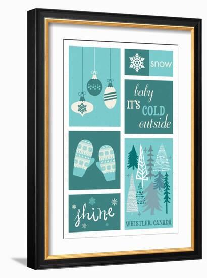 Whistler, Canada - Christmas - Blue Snow - Checkerboard-Lantern Press-Framed Art Print