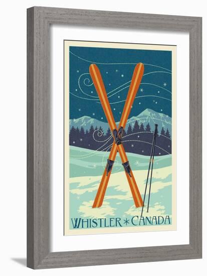 Whistler, Canada - Crossed Skis - Letterpress-Lantern Press-Framed Art Print