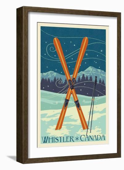 Whistler, Canada - Crossed Skis - Letterpress-Lantern Press-Framed Art Print