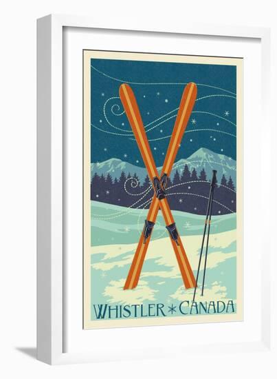 Whistler, Canada - Crossed Skis - Letterpress-Lantern Press-Framed Art Print