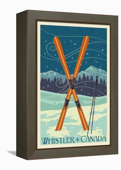 Whistler, Canada - Crossed Skis - Letterpress-Lantern Press-Framed Stretched Canvas