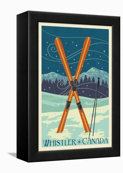 Whistler, Canada - Crossed Skis - Letterpress-Lantern Press-Framed Stretched Canvas