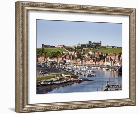 Whitby and the River Esk from the New Bridge, Whitby, North Yorkshire, Yorkshire, England, UK-Mark Sunderland-Framed Photographic Print