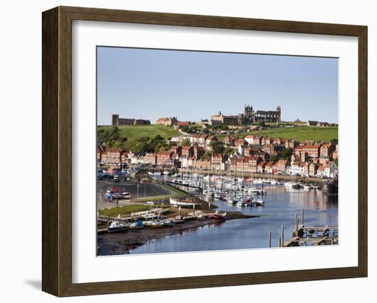 Whitby and the River Esk from the New Bridge, Whitby, North Yorkshire, Yorkshire, England, UK-Mark Sunderland-Framed Photographic Print