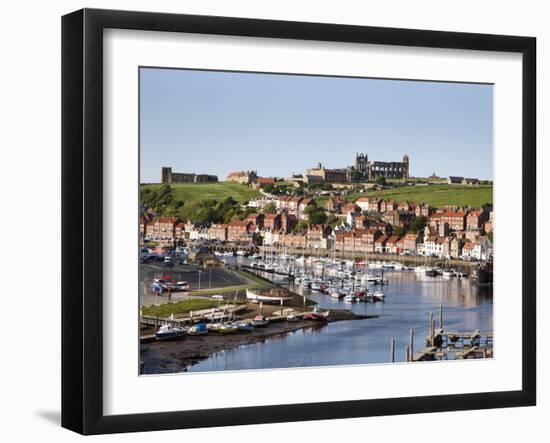 Whitby and the River Esk from the New Bridge, Whitby, North Yorkshire, Yorkshire, England, UK-Mark Sunderland-Framed Photographic Print