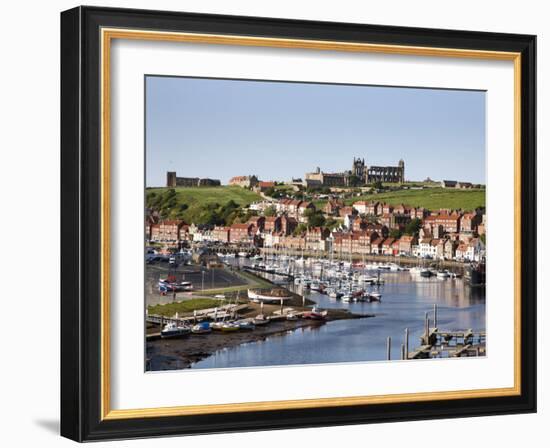 Whitby and the River Esk from the New Bridge, Whitby, North Yorkshire, Yorkshire, England, UK-Mark Sunderland-Framed Photographic Print