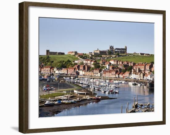 Whitby and the River Esk from the New Bridge, Whitby, North Yorkshire, Yorkshire, England, UK-Mark Sunderland-Framed Photographic Print