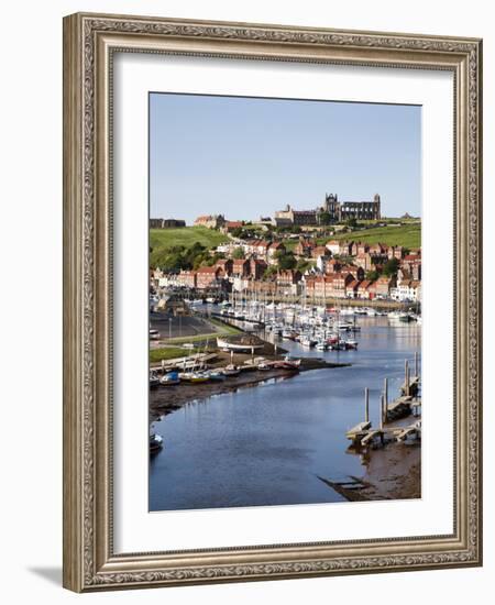 Whitby and the River Esk from the New Bridge, Whitby, North Yorkshire, Yorkshire, England, UK-Mark Sunderland-Framed Photographic Print