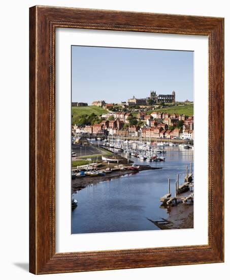 Whitby and the River Esk from the New Bridge, Whitby, North Yorkshire, Yorkshire, England, UK-Mark Sunderland-Framed Photographic Print