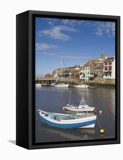 Whitby Church and Fishing Boats in the Harbour, Whitby, North Yorkshire, Yorkshire, England, UK-Neale Clarke-Framed Premier Image Canvas