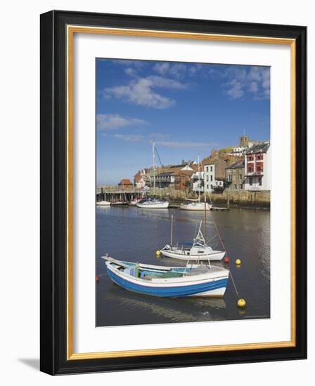 Whitby Church and Fishing Boats in the Harbour, Whitby, North Yorkshire, Yorkshire, England, UK-Neale Clarke-Framed Photographic Print