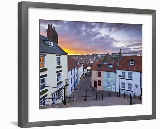 Whitby Town Houses at Sunset from the Abbey Steps, Whitby, North Yorkshire, Yorkshire, England, Uni-Neale Clark-Framed Photographic Print