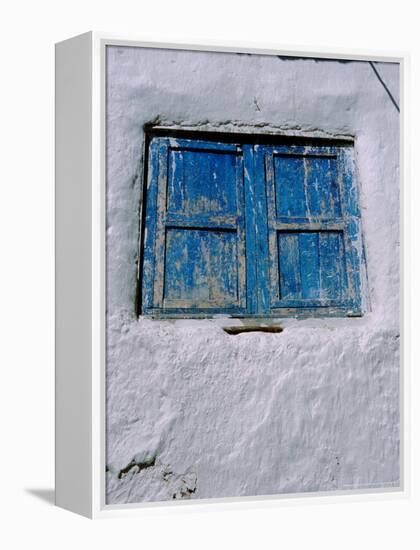 White Adobe Wall, Windows Painted Blue, Cuzco, Peru-Cindy Miller Hopkins-Framed Premier Image Canvas