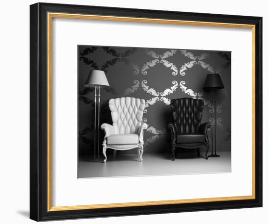 White And Black Armchairs-viczast-Framed Art Print