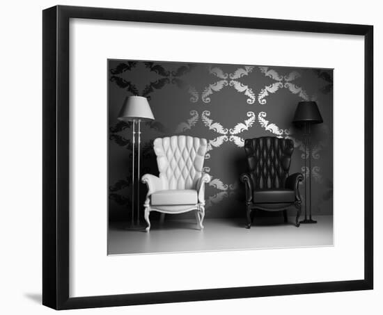 White And Black Armchairs-viczast-Framed Art Print