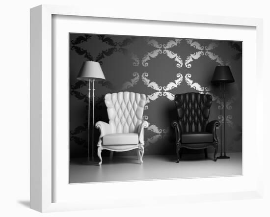 White And Black Armchairs-viczast-Framed Art Print