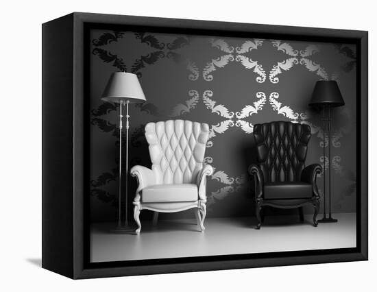 White And Black Armchairs-viczast-Framed Stretched Canvas