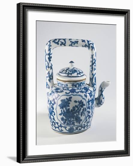 White and Blue Ceramic Collectible Teapot-null-Framed Giclee Print