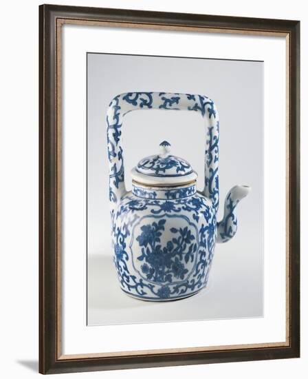 White and Blue Ceramic Collectible Teapot-null-Framed Giclee Print