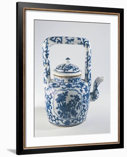 White and Blue Ceramic Collectible Teapot-null-Framed Giclee Print