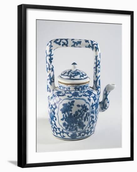 White and Blue Ceramic Collectible Teapot-null-Framed Giclee Print