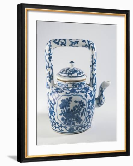 White and Blue Ceramic Collectible Teapot-null-Framed Giclee Print